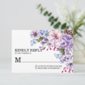エレガントフローラ紫色の水彩結婚式RSVP 出欠カード (スタンド正面)