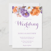 エレガントフローラ紫色の水色の花結婚の色 招待状 (正面)