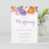 エレガントフローラ紫色の水色の花結婚の色 招待状 (スタンド正面)