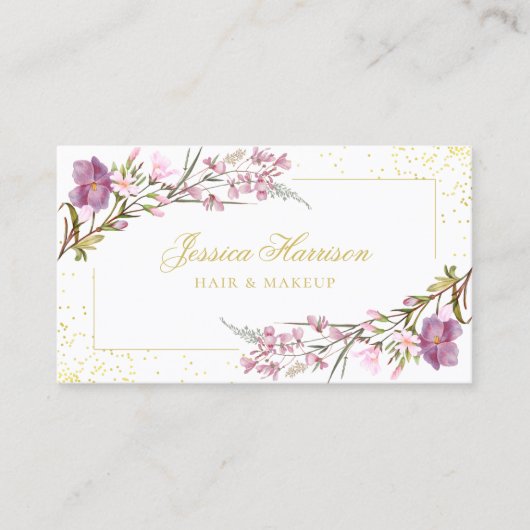 エレガントフローラ紫薄紫ピンクヴィンテージ 名刺 (正面)