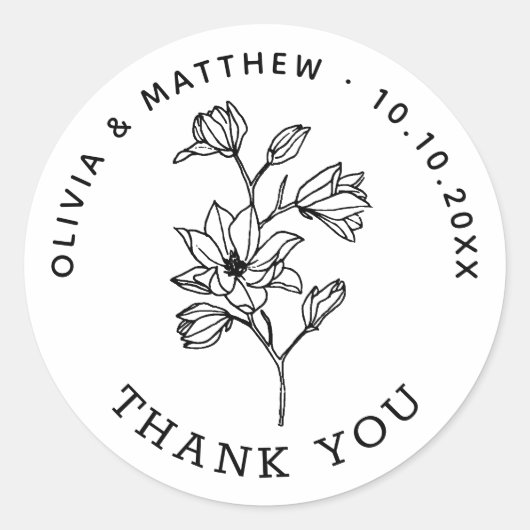 エレガントフローラ結婚ありがとう。ミニマリストのクリーン ラウンドシール (正面)