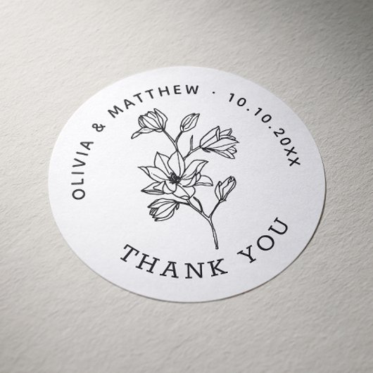 エレガントフローラ結婚ありがとう。ミニマリストのクリーン ラウンドシール