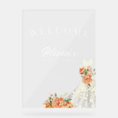 エレガントフローラ結婚のドレスウェルカムブライダルシャワー アクリルサイン (正面)