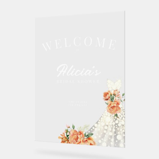 エレガントフローラ結婚のドレスウェルカムブライダルシャワー アクリルサイン (傾斜)