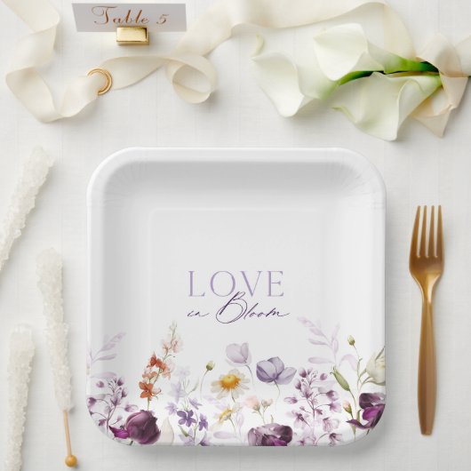 エレガントフローラ結婚のプレート – 愛を開花 ペーパープレート (ウェディング)