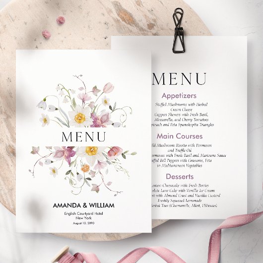 エレガントフローラ結婚のメニュー 招待状