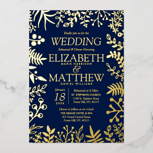 エレガントフローラ結婚のラハサルのディナー実在 箔招待状 (正面)