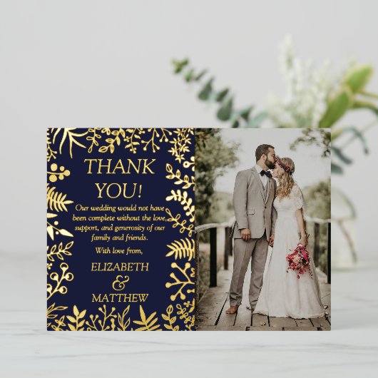 エレガントフローラ結婚の写真ありがとうご実在ざう 箔招待状 (立ち正面)