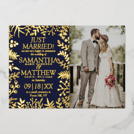 エレガントフローラ結婚の写真アナウンスメントカード 箔招待状