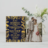 エレガントフローラ結婚の写真アナウンスメントカード 箔招待状 (立ち正面)