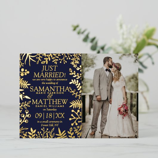 エレガントフローラ結婚の写真アナウンスメントカード 箔招待状 (立ち正面)