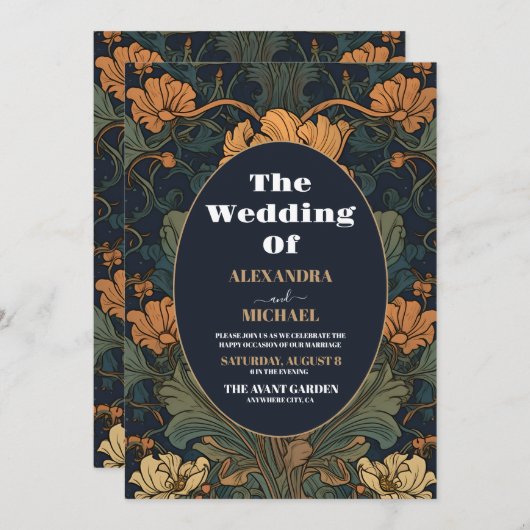 エレガントフローラ結婚アールヌーボー 招待状 (正面/裏面)