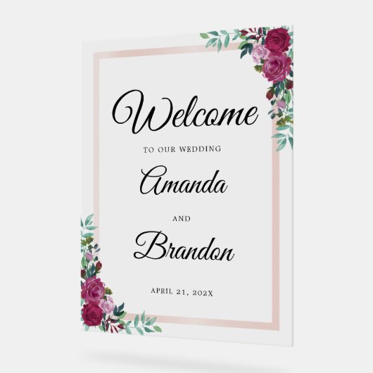 エレガントフローラ結婚ウェルカムサイン アクリルサイン (傾斜)