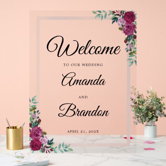 エレガントフローラ結婚ウェルカムサイン アクリルサイン (ウェディング)