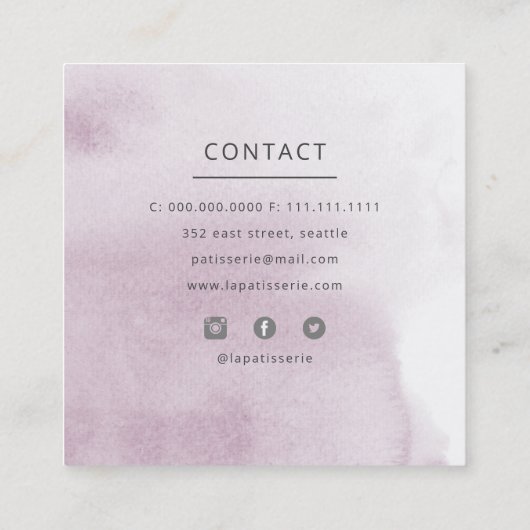 エレガントフローラ結婚ケーキメーカーベーカリーベーキング スクエア名刺 (裏面)