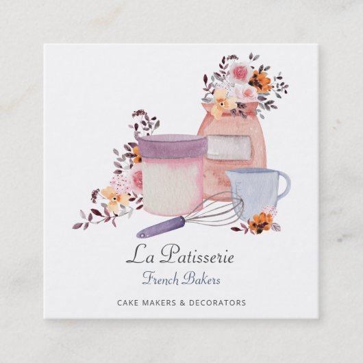 エレガントフローラ結婚ケーキメーカーベーカリーベーキング スクエア名刺 (正面)