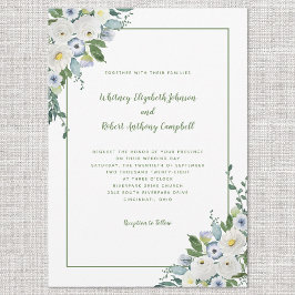 エレガントフローラ結婚ズウォーターカラーホワイトグリーンシック 招待状