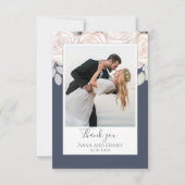 エレガントフローラ結婚ズサンキュー石板ブルーシンプル サンキューカード (正面)