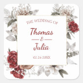 エレガントフローラ結婚ズ・ブルゴーニュ&シルバー スクエアシール (正面)