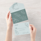 エレガントフローラ結婚ティール(緑がかった色) オールインワン招待状 (貼ってはがせる)