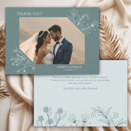 エレガントフローラ結婚ティール（緑がかった色） サンキューカード