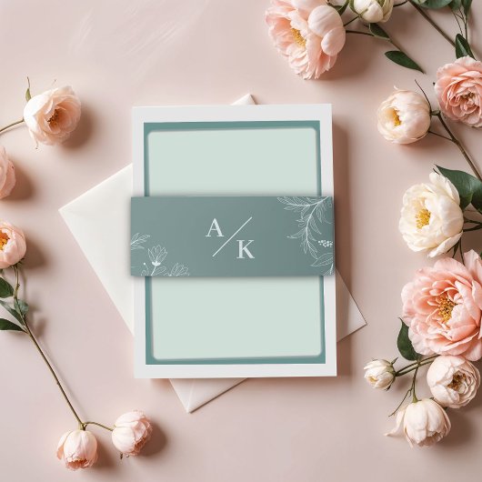 エレガントフローラ結婚ティール(緑がかった色) 招待状ベリーバンド