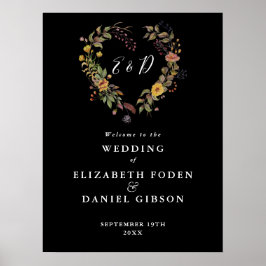 エレガントフローラ結婚ハートの歓迎サイン ポスター