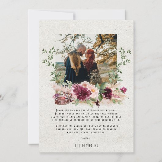 エレガントフローラ結婚バイキング写真ありがとう サンキューカード (裏面)