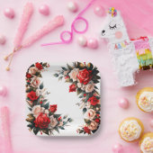 エレガントフローラ結婚バラ紙プレート ペーパープレート (パーティー)