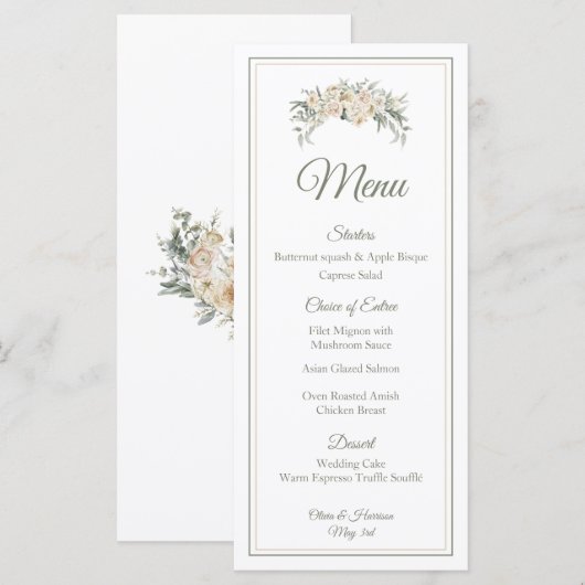 エレガントフローラ結婚メニュー – Cream & Sage Green S (正面/裏面)