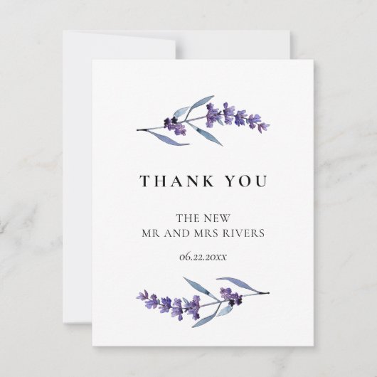 エレガントフローラ結婚ラベンダー サンキューカード (正面)