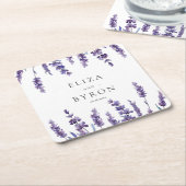 エレガントフローラ結婚ラベンダー スクエアペーパーコースター (アングル)