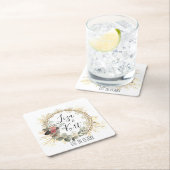 エレガントフローラ結婚リースパーソナライズされた スクエアペーパーコースター (インサイチュ)
