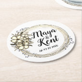 エレガントフローラ結婚リースパーソナライズされた ラウンドペーパーコースター (アングル)