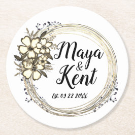 エレガントフローラ結婚リースパーソナライズされた ラウンドペーパーコースター