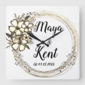 エレガントフローラ結婚リース スクエア壁時計 (正面)