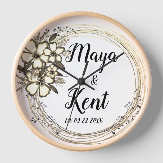 エレガントフローラ結婚リース 壁時計 (正面)