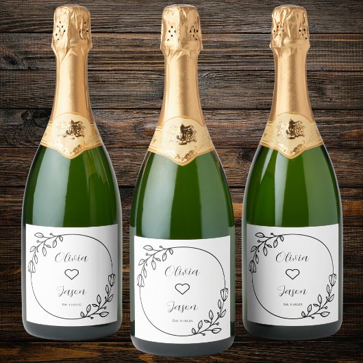 エレガントフローラ結婚名前をカスタムする スパークリングワインラベル