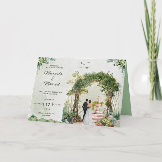 エレガントフローラ結婚式招待状テンプレート カード (正面)