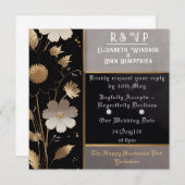 エレガントフローラ結婚式招待状金ゴールドとシルバー 招待状 (正面/裏面)