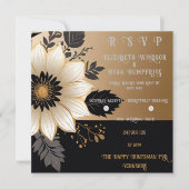 エレガントフローラ結婚式招待状金ゴールドとシルバー 招待状 (正面)