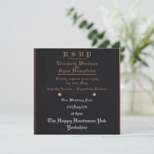 エレガントフローラ結婚式招待状金ゴールドとシルバー 招待状 (スタンド正面)