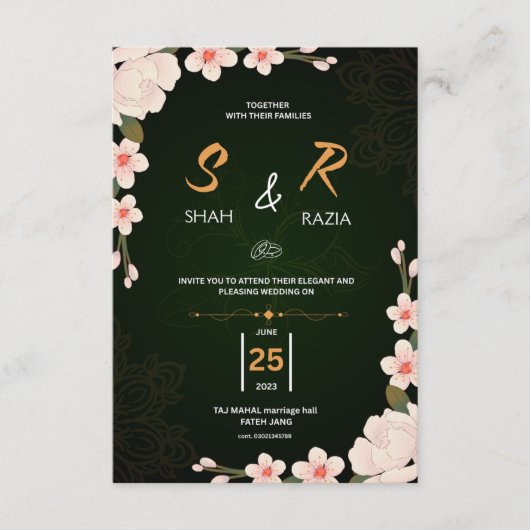 エレガントフローラ結婚式招待状 | カスタマイズ可能 出欠カード (正面)