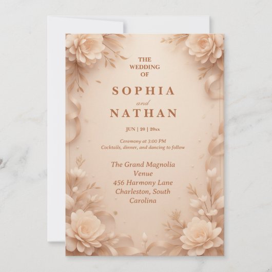 エレガントフローラ結婚式招待状 | カスタマイズ可能 招待状 (正面)