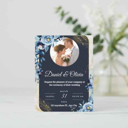 エレガントフローラ結婚式招待状 ポストカード (スタンド正面)