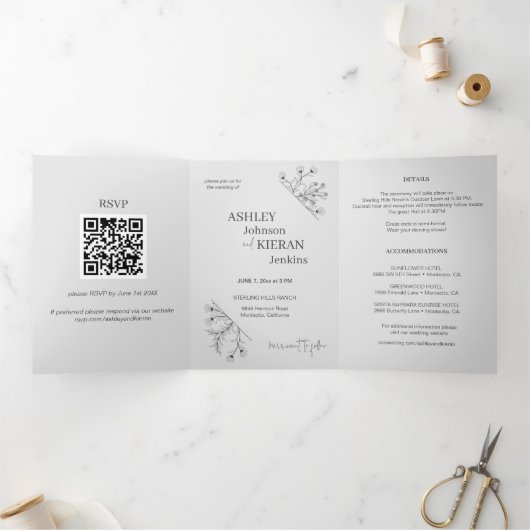 エレガントフローラ結婚式招待状 三つ折りクリスマスカード (内部)