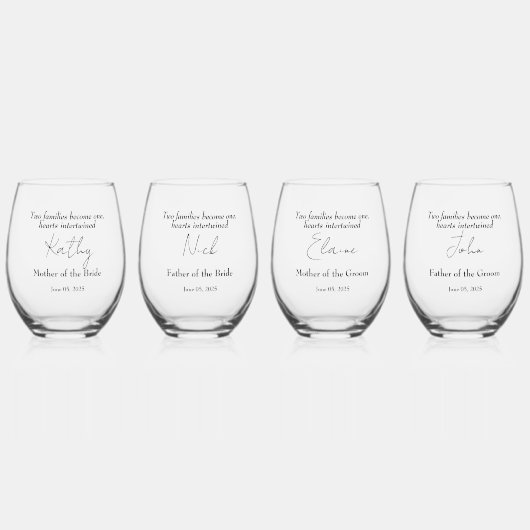 エレガントフローラ結婚抱擁 ステムなしワイングラス (正面)