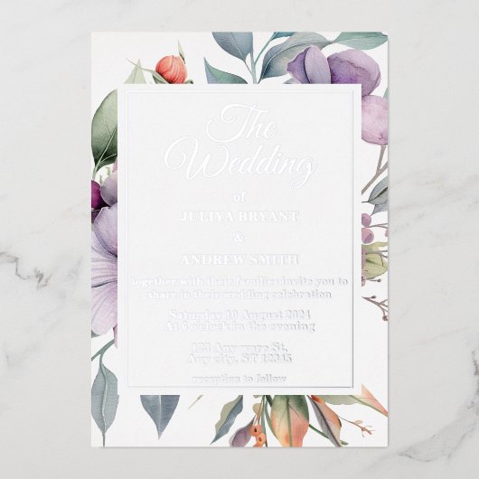 エレガントフローラ結婚植物薬 箔招待状 (正面)