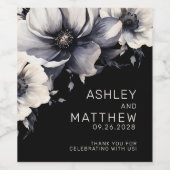 エレガントフローラ結婚白黒 ワインラベル (シングルラベル)