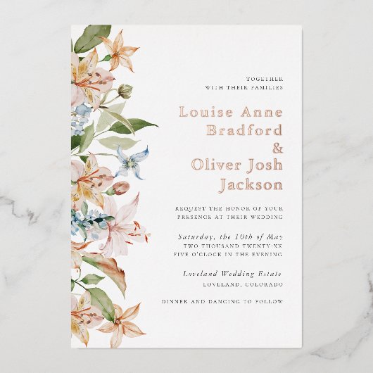 エレガントフローラ結婚箔招待状 箔招待状 (正面)